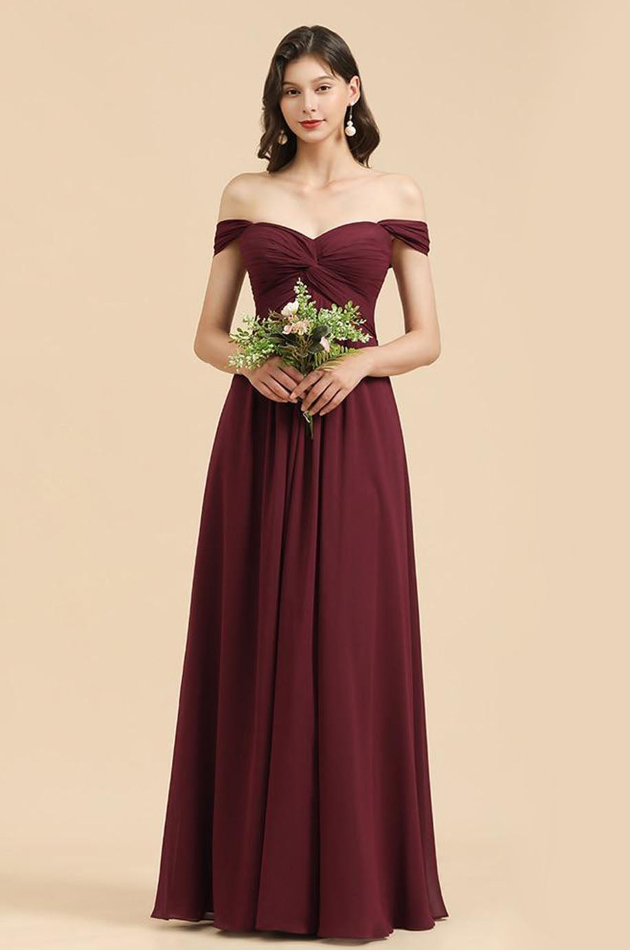 Robe Longue Demoiselle d'Honneur Bordeaux
