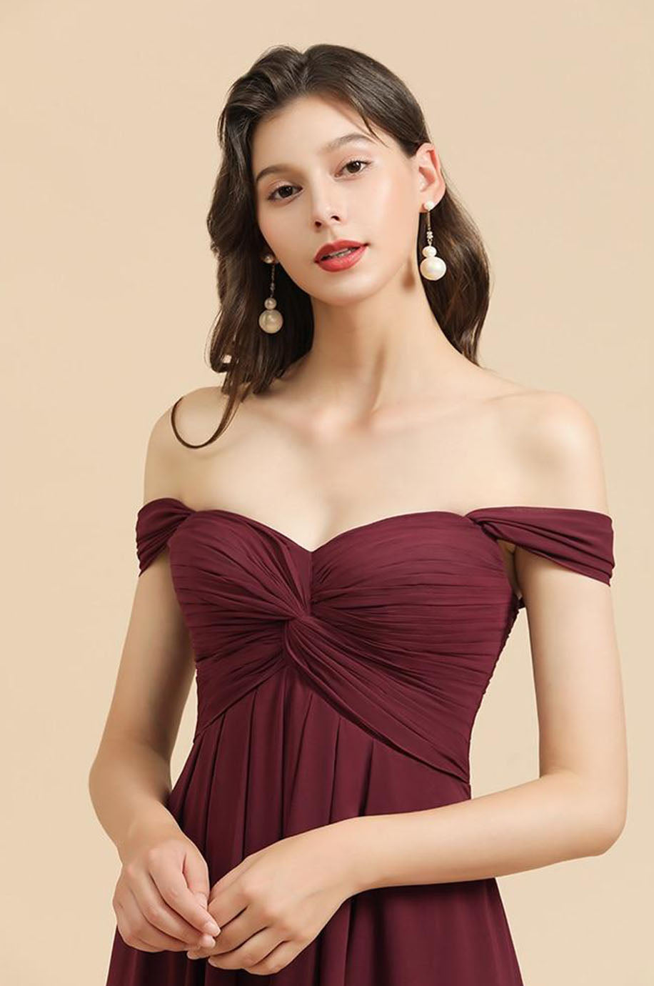 Robe Longue Demoiselle d'Honneur Bordeaux