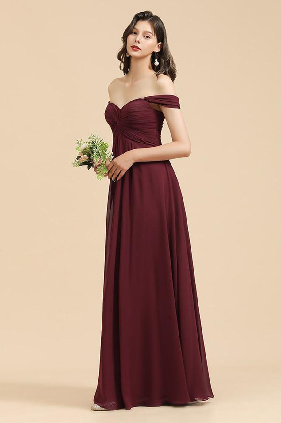 Robe Longue Demoiselle d'Honneur Bordeaux