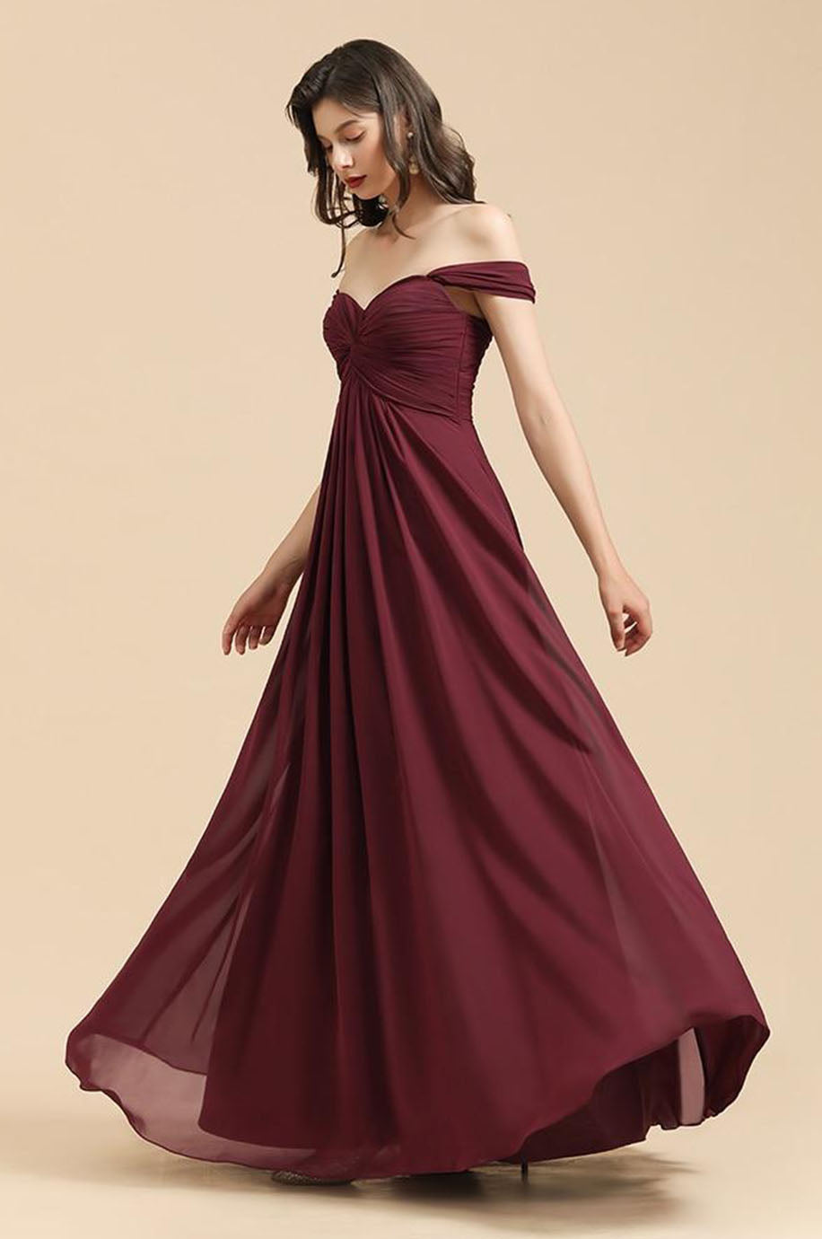 Robe Longue Demoiselle d'Honneur Bordeaux