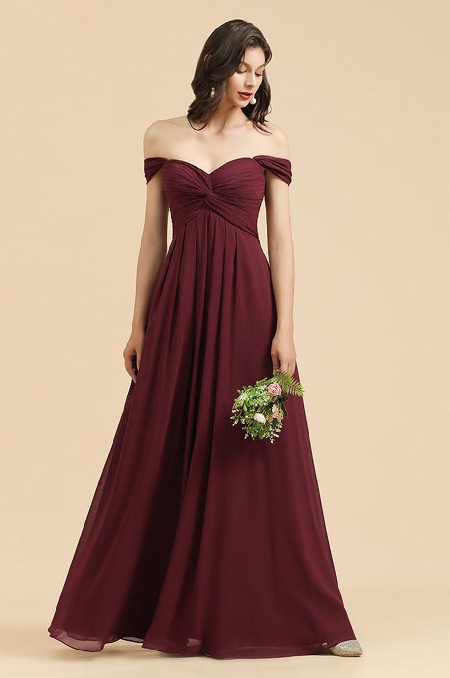 Robe Longue Demoiselle d'Honneur Bordeaux