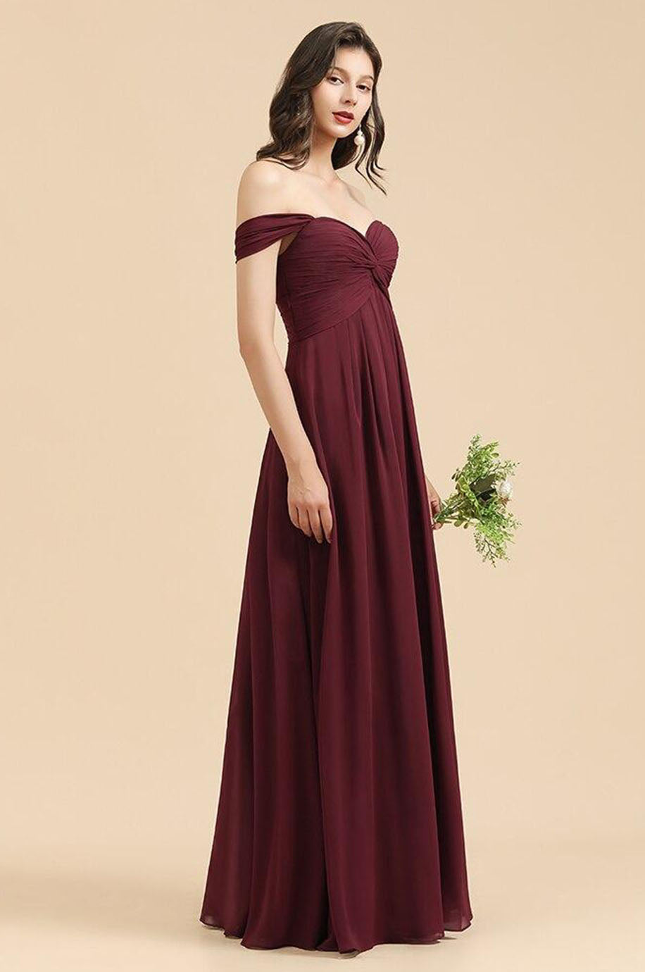 Robe Longue Demoiselle d'Honneur Bordeaux