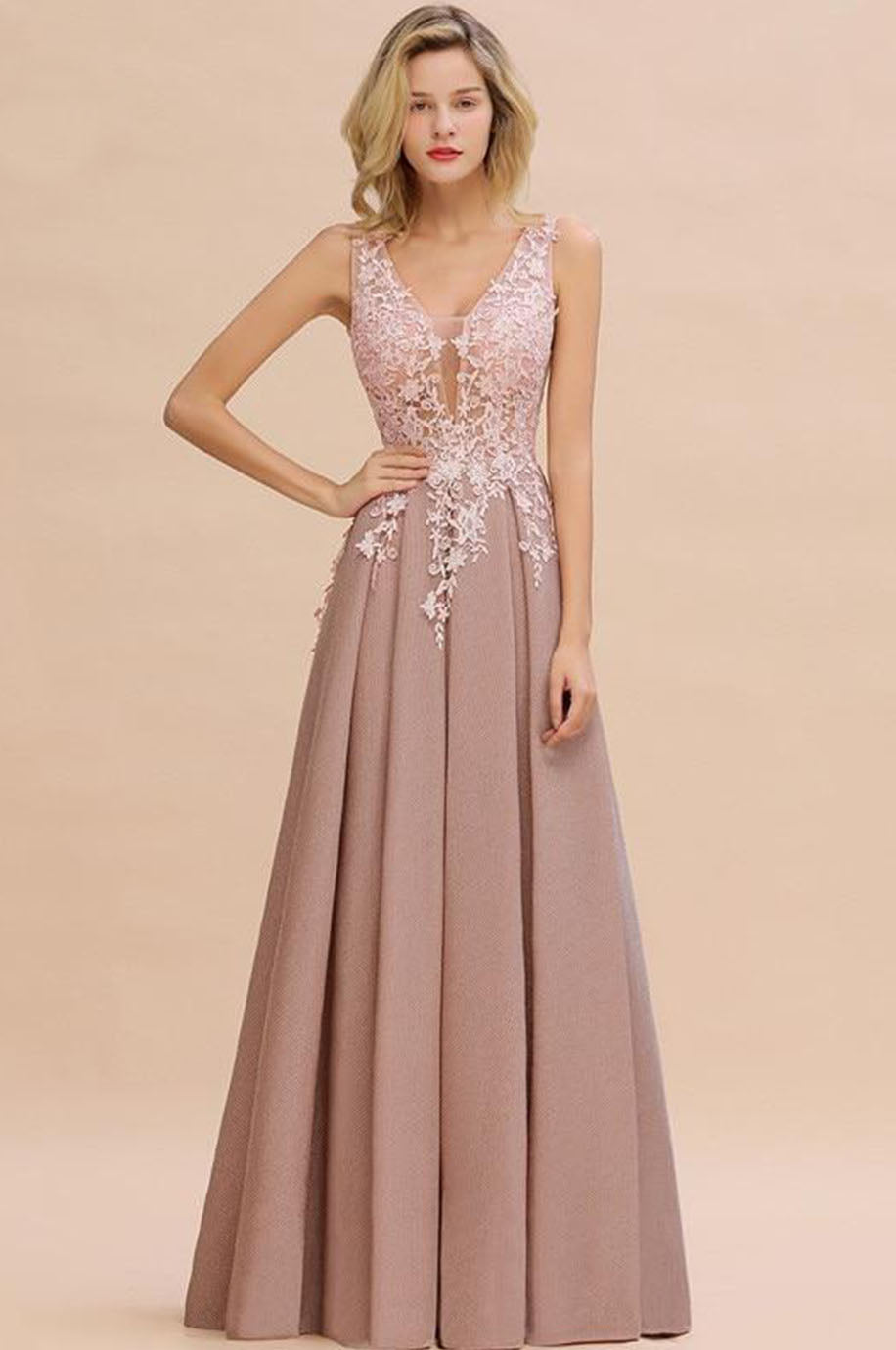 Robe Rose Poudré Dentelle Demoiselle d'Honneur