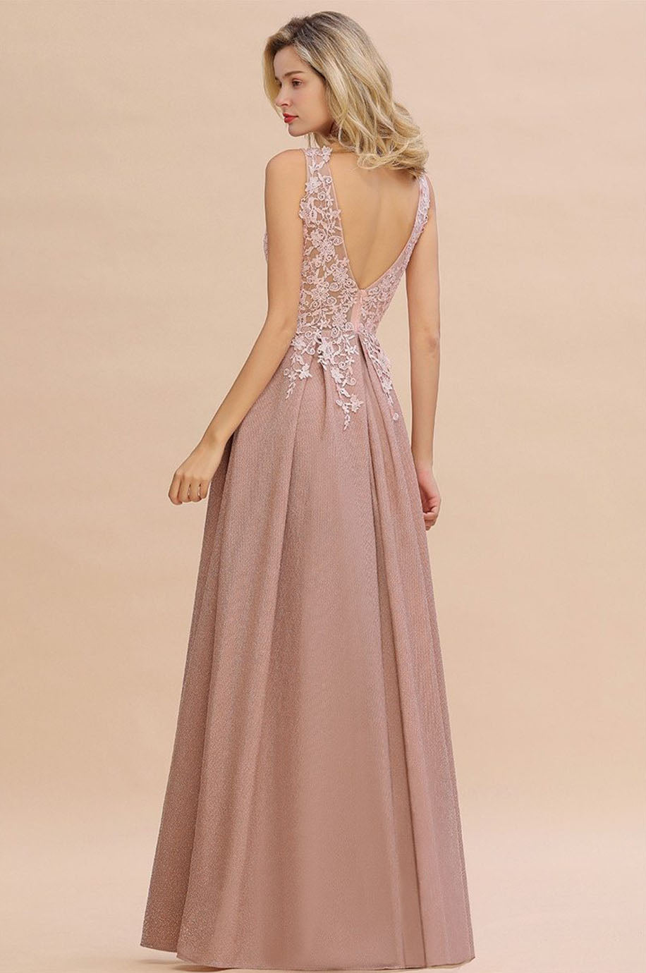 Robe Rose Poudré Dentelle Demoiselle d'Honneur