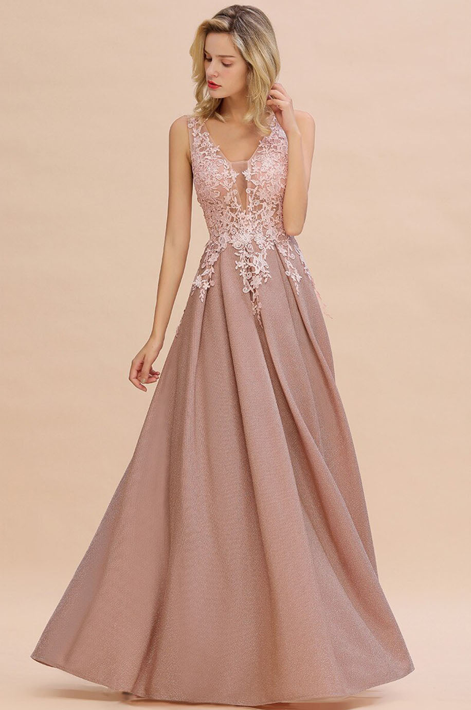 Robe Rose Poudré Dentelle Demoiselle d'Honneur