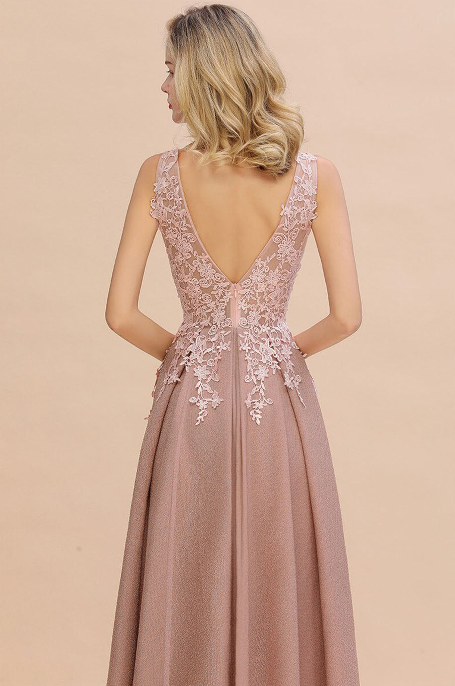 Robe Rose Poudré Dentelle Demoiselle d'Honneur