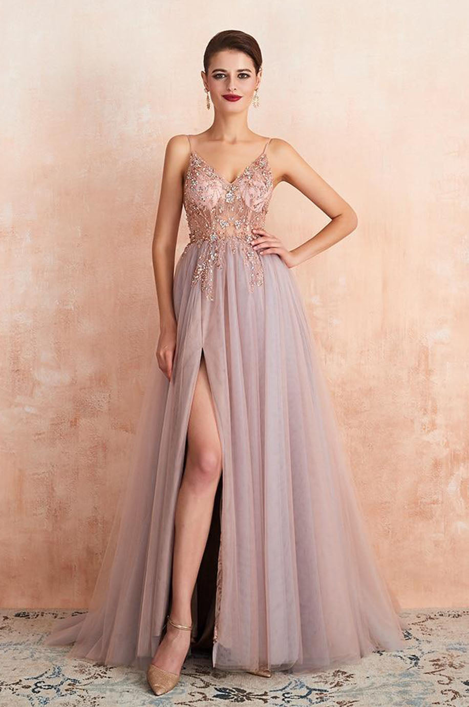 Robe de Demoiselle d'Honneur Fendue Rose