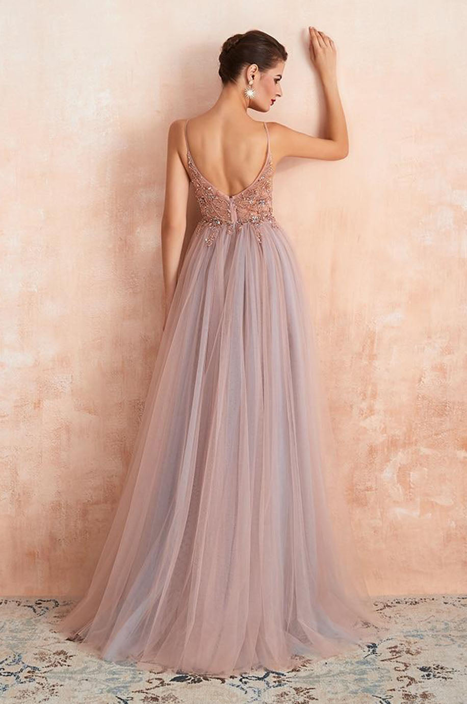 Robe de Demoiselle d'Honneur Fendue Rose