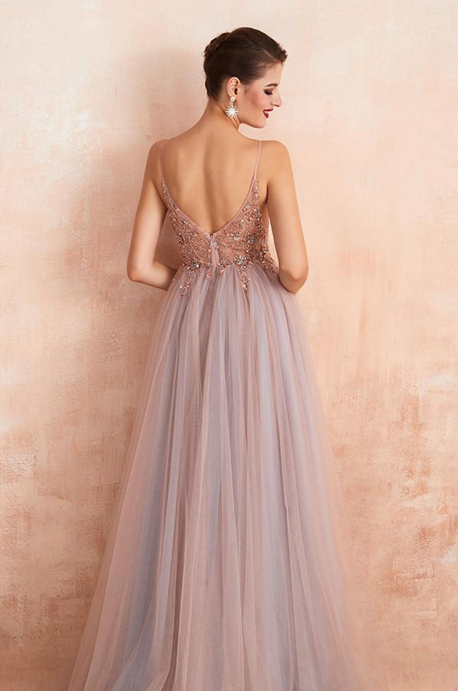Robe de Demoiselle d'Honneur Fendue Rose