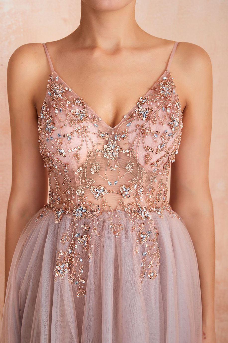 Robe de Demoiselle d'Honneur Fendue Rose