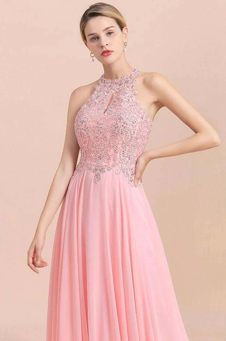 Robe Rose Longue Demoiselle d'Honneur