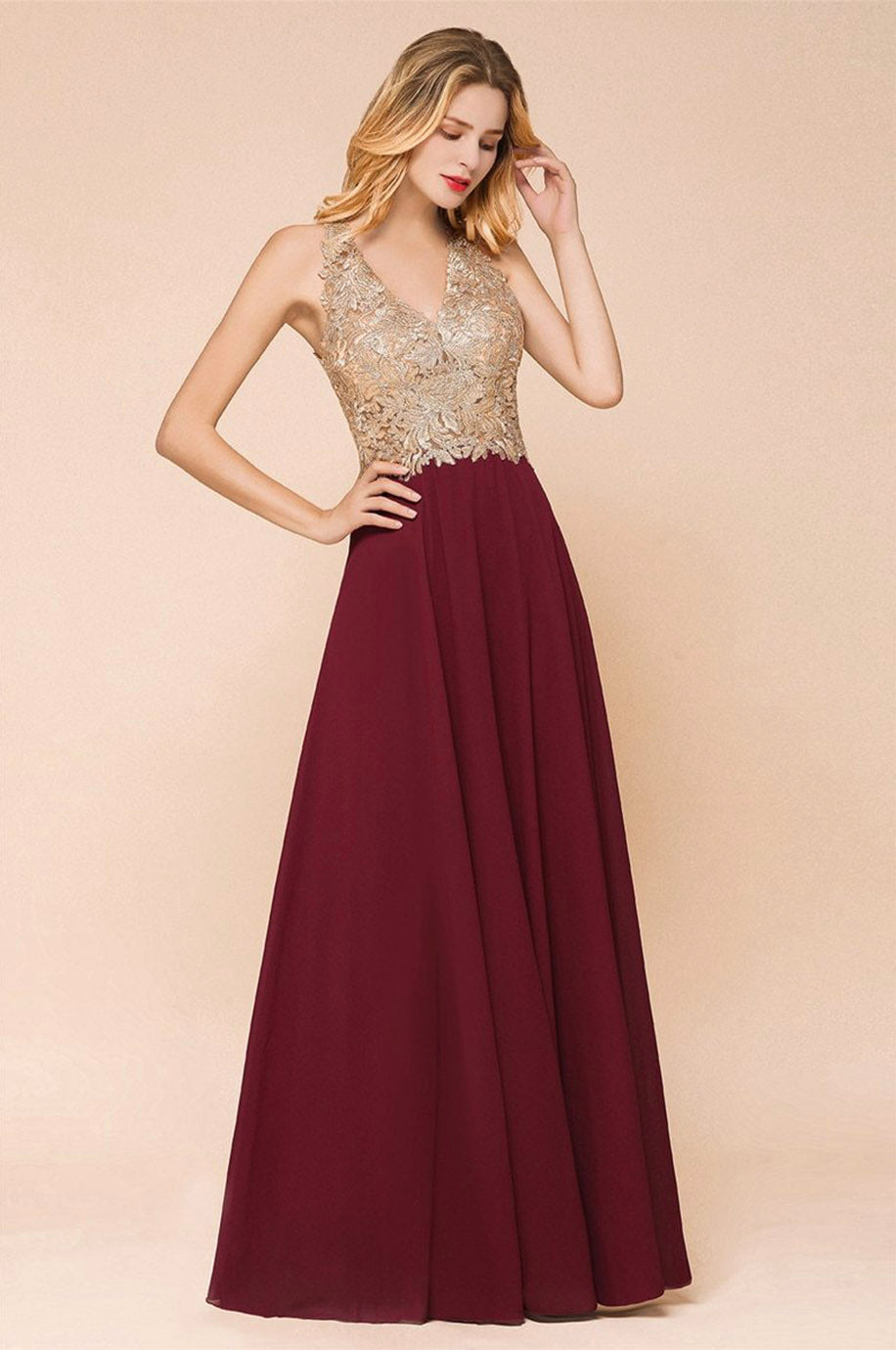 Robe Demoiselle d'Honneur Bordeaux et Blanche