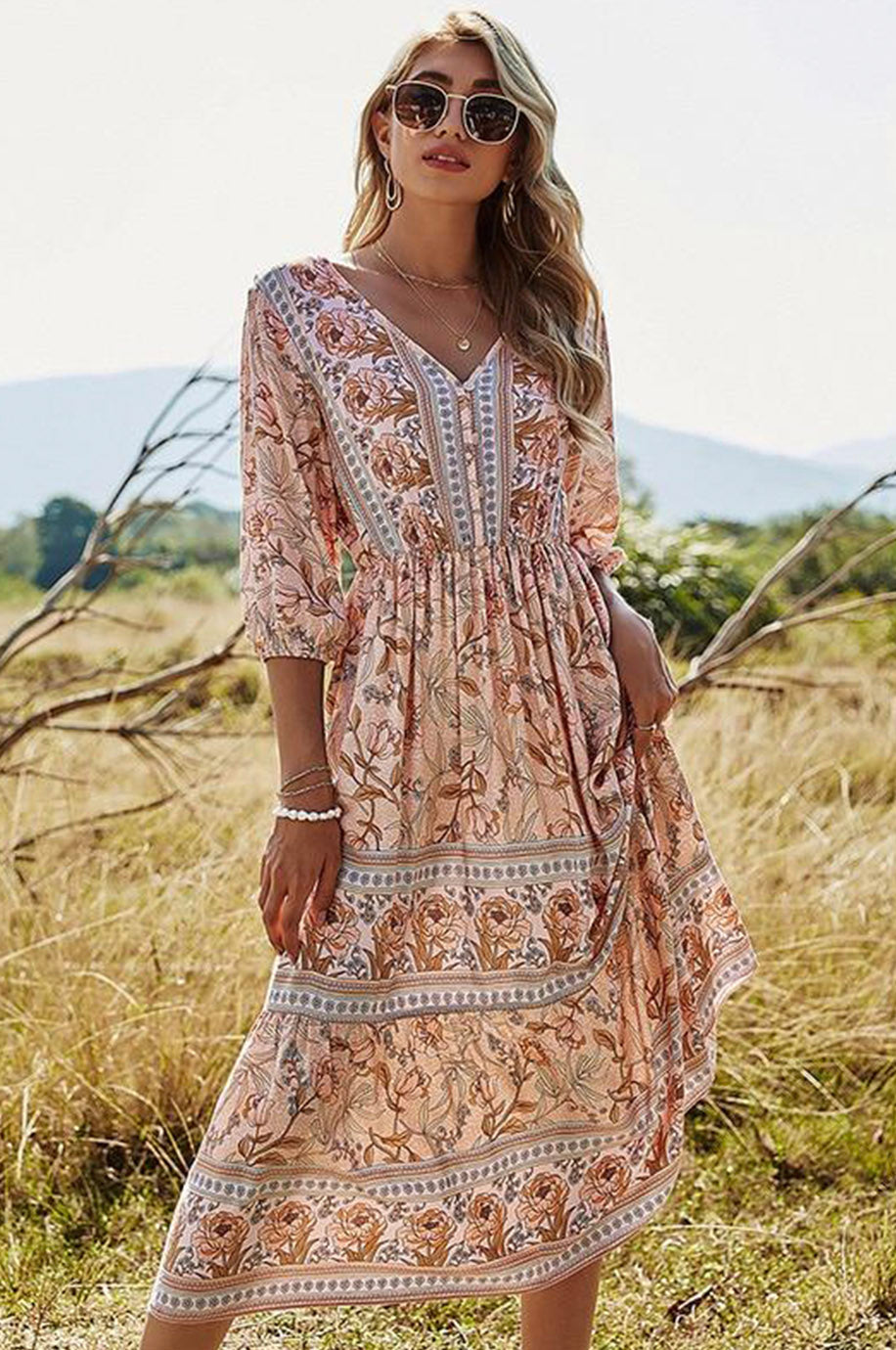 Robe Demoiselle d'Honneur Bohème Rose