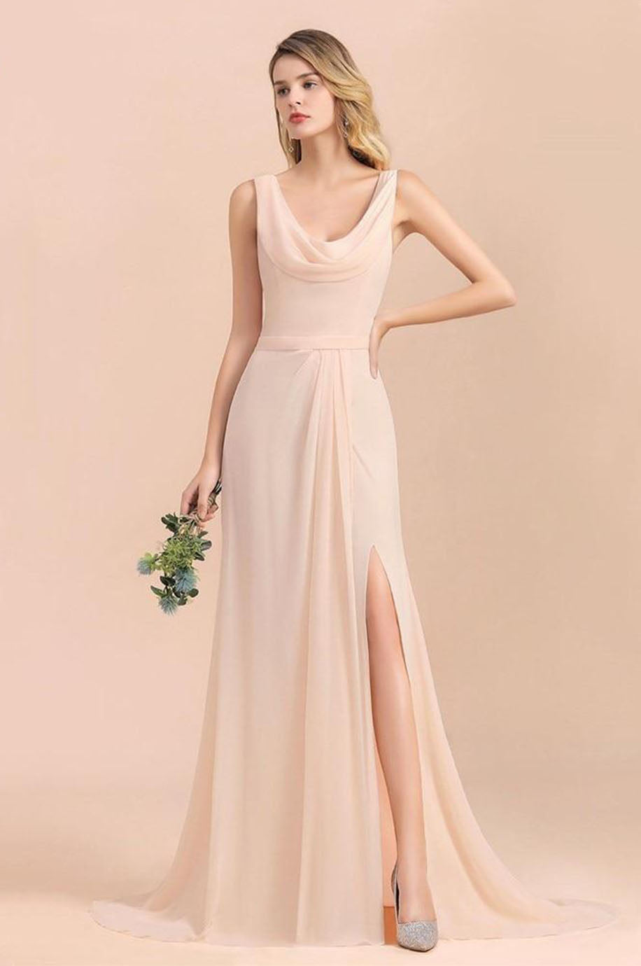 Robe Longue Rose Poudré Demoiselle d'Honneur