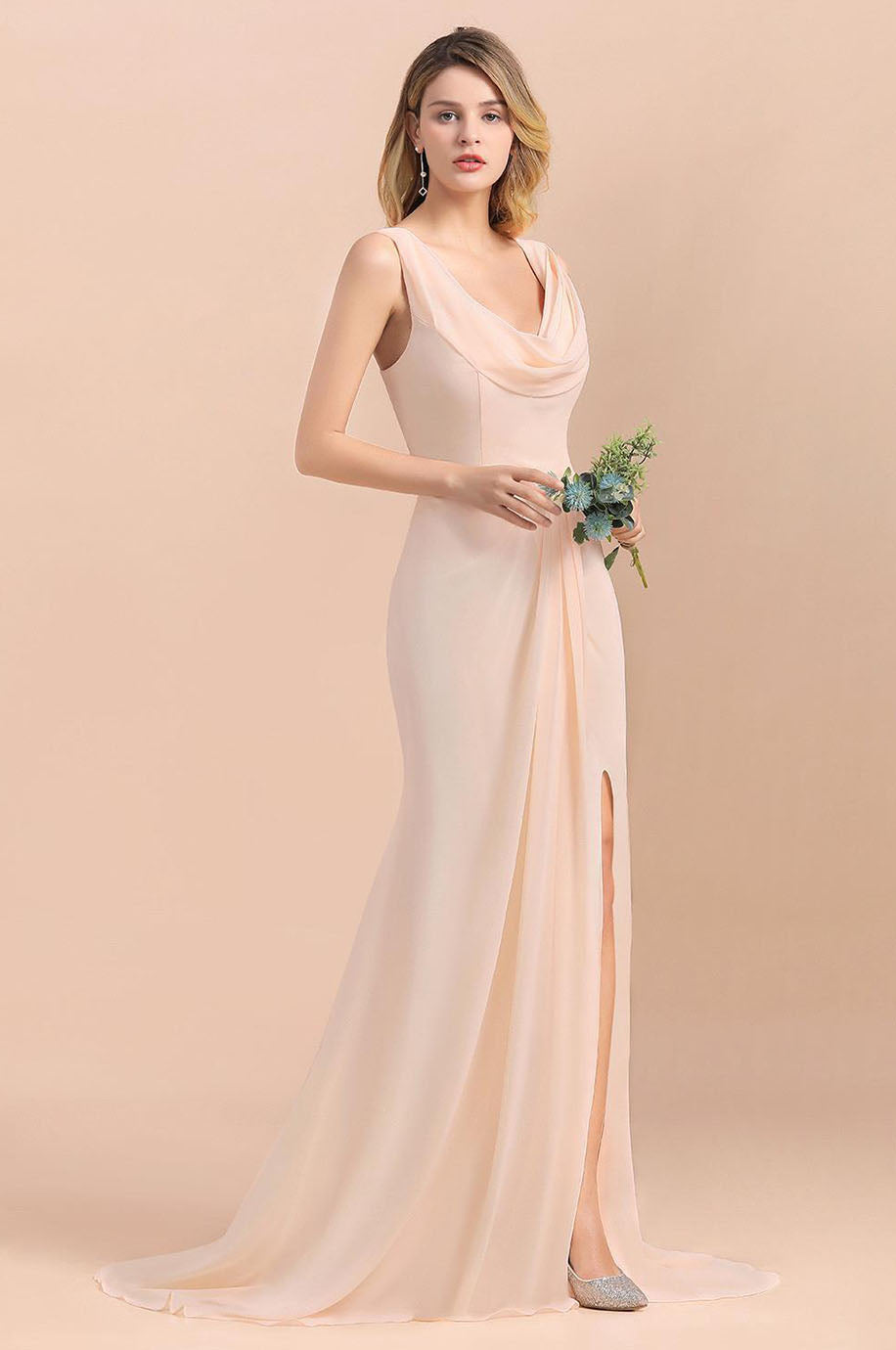 Robe Longue Rose Poudré Demoiselle d'Honneur